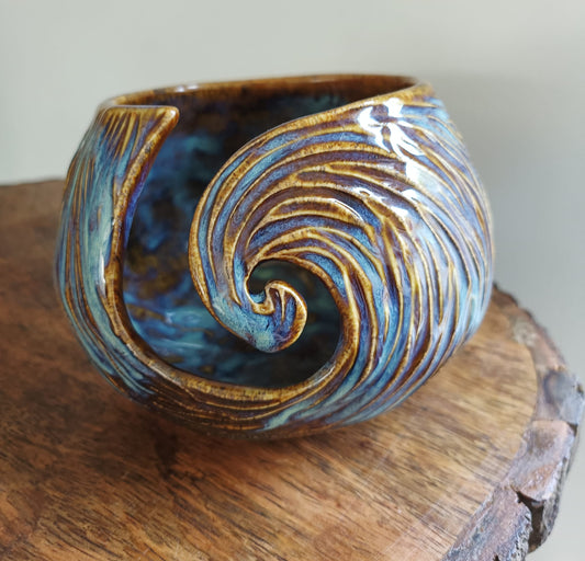Handmade Ceramic Yarn Bowl - Carved #1