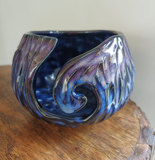 Handmade Ceramic Yarn Bowl - Carved #5