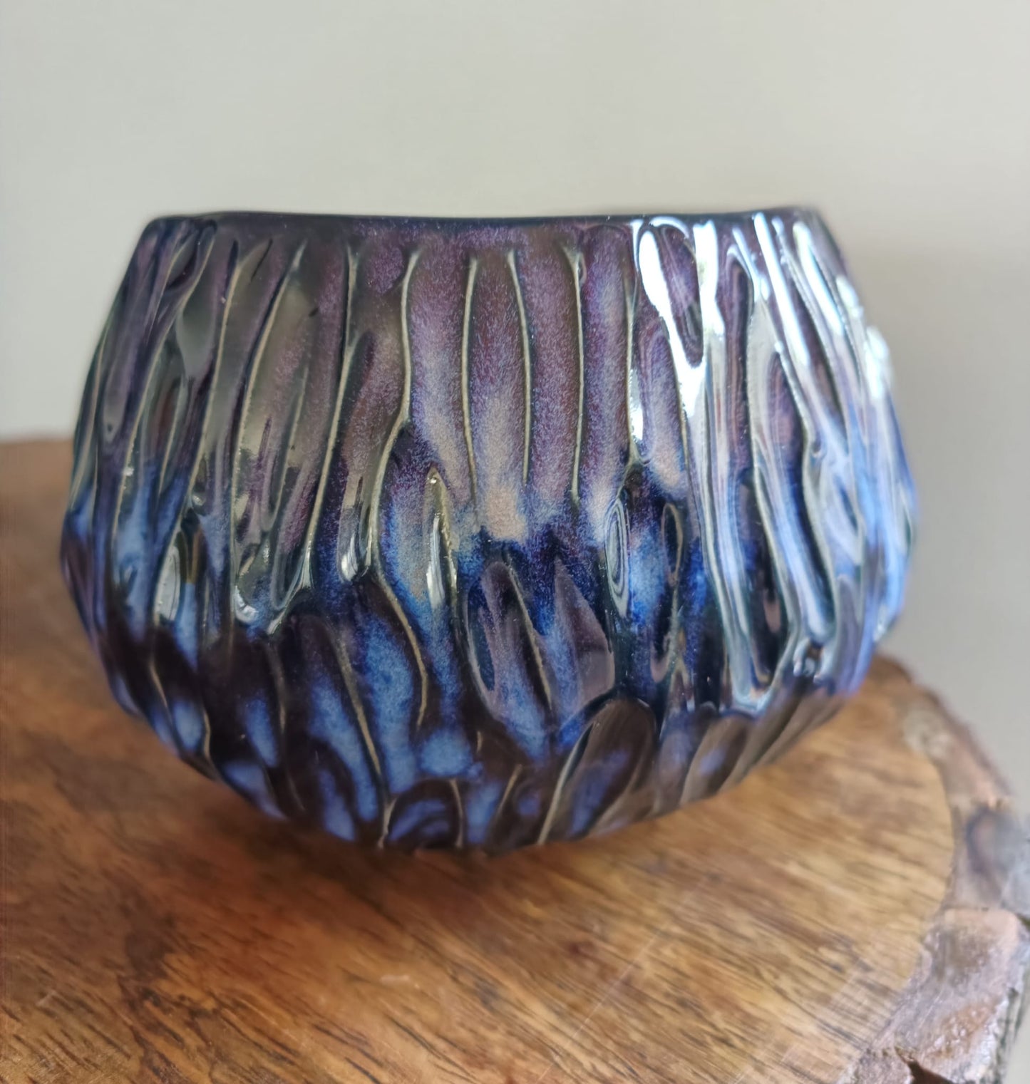 Handmade Ceramic Yarn Bowl - Carved #5