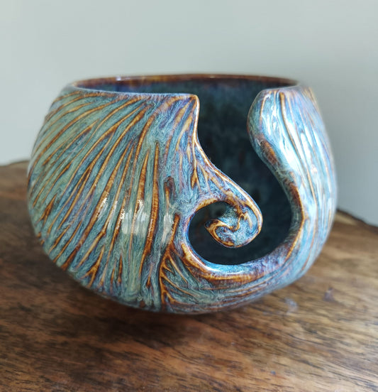 Handmade Ceramic Yarn Bowl - Carved #3
