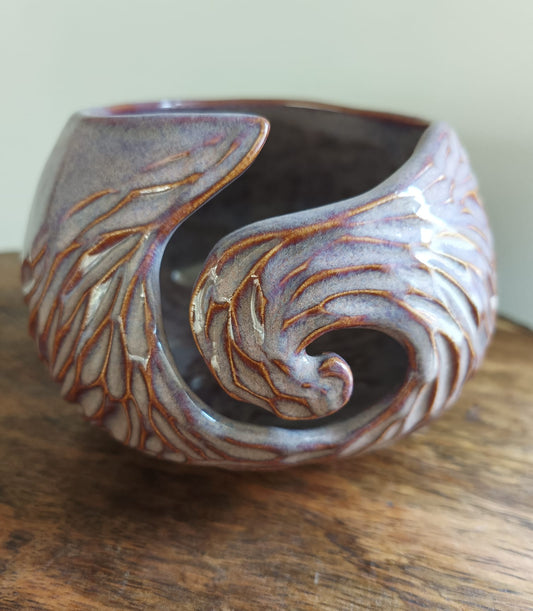 Handmade Ceramic Yarn Bowl - Carved #4